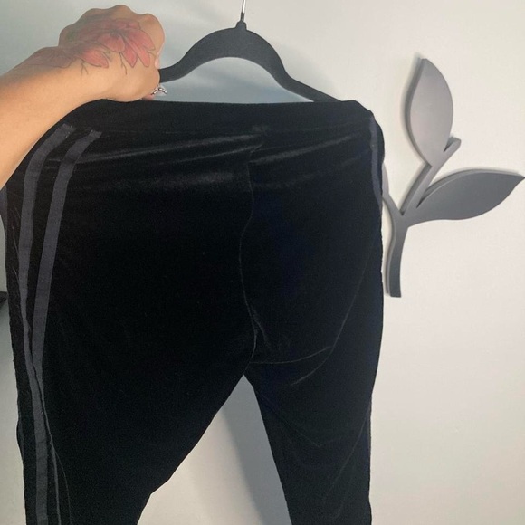 Black Velvet Adidas Joggers With Stripes - Picture 2 of 2